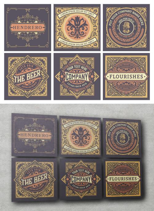 Set of 6 Vintage Labels for Packing