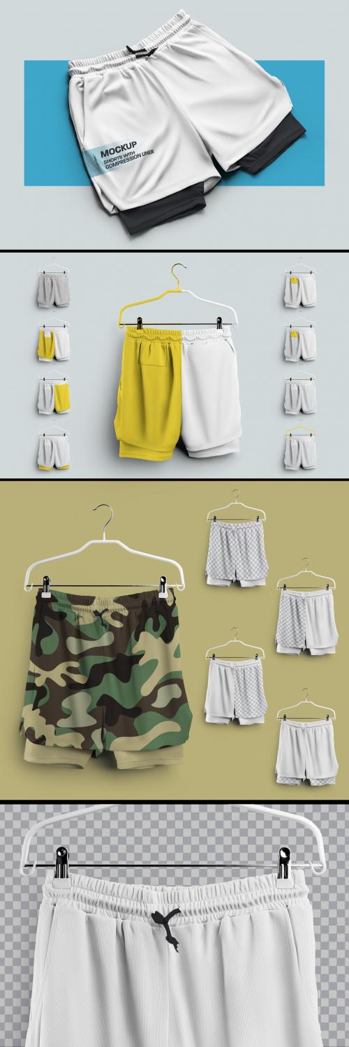 4 Mockups Shorts with Compression Underwear on Hangers