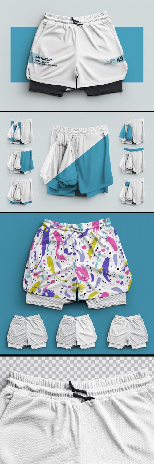 3 Sports Shorts Mockups with Compression Underwear