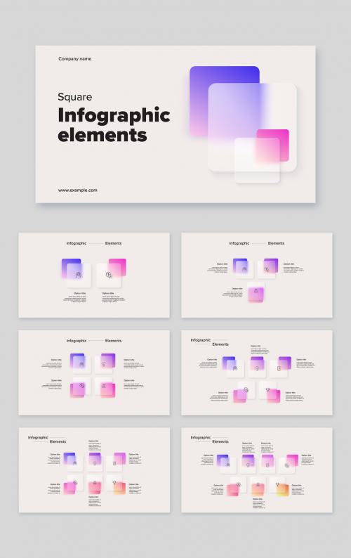 Glass Square Infographic from 2 to 7 Steps