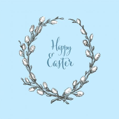 Happy Easter Hand Drawn Ink Card Layout with Catkin Spray Drawing