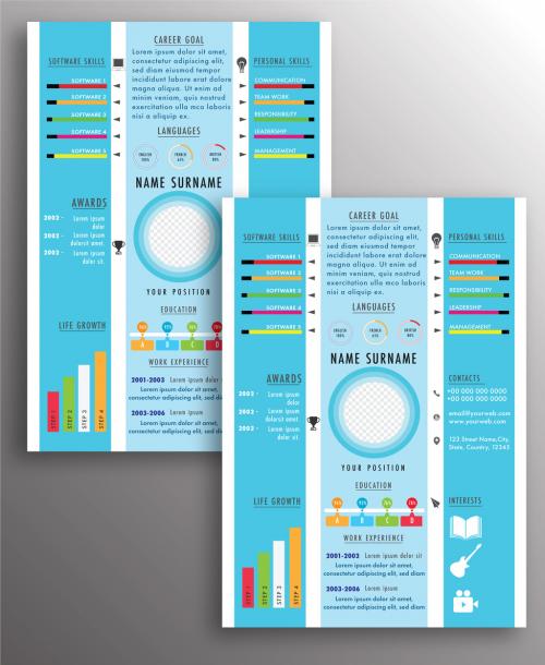 Blue Resume Layout with Editable Information