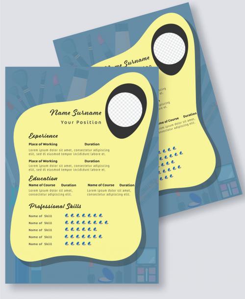 Blue and Yellow Editable Resume Layout with Placeholder