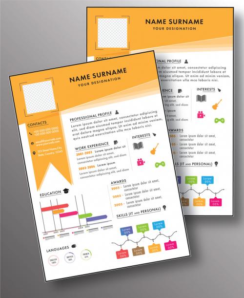 Editable Resume or CV Layout in White and Orange Color