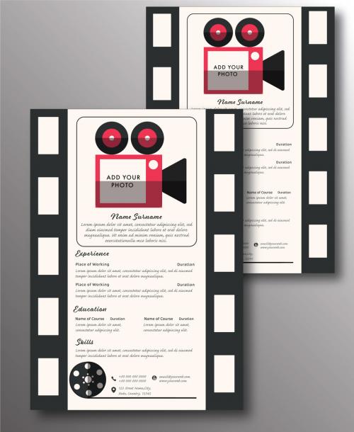 Creative Field Resume or Professional CV Layout in Film Strip Style