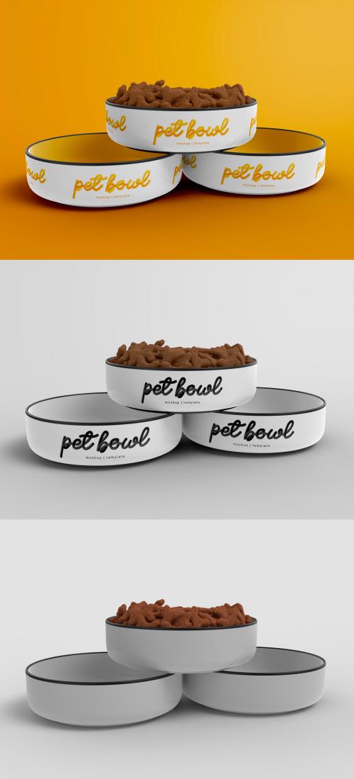 Three Pet Bowls with Feed Mockup