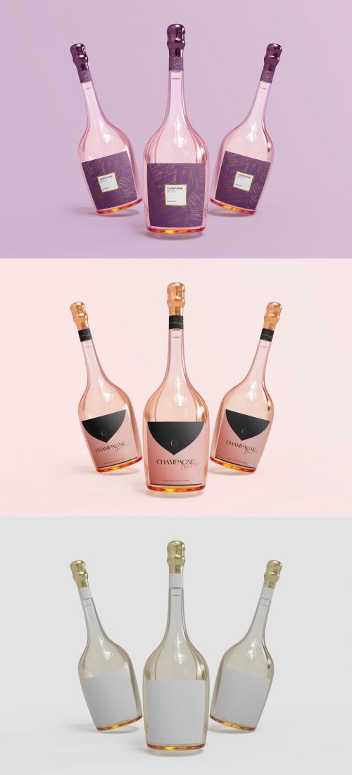 Three Champagne Bottles Floating