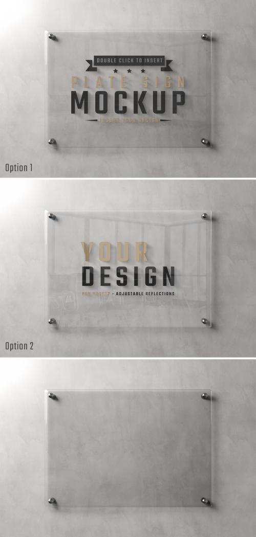 Glass Sign Plate on Concrete Wall Mockup