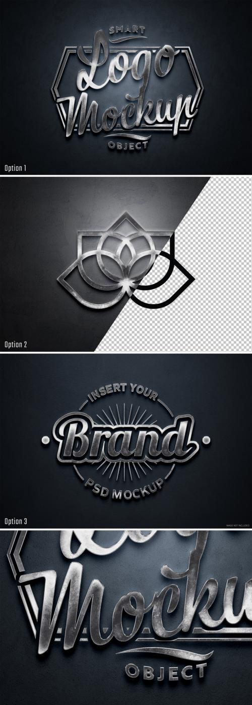 Logo Mockup 3D Chrome Metal Effect