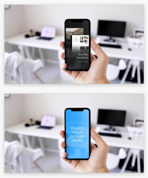 Phone in Home Work Studio Mockup