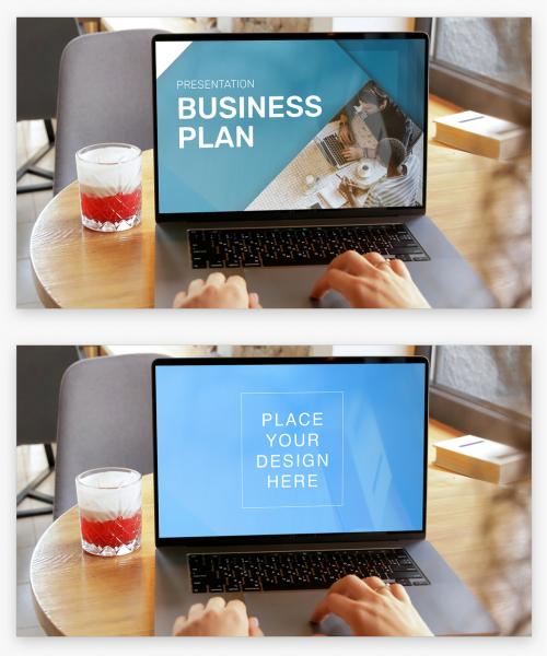 Woman Works on Laptop Mockup