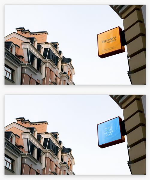 Square Signboard Poster Mockup on the Street