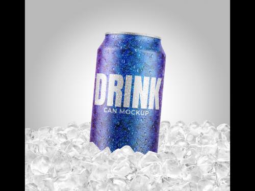 Can with Water Drops on Ice Mockup