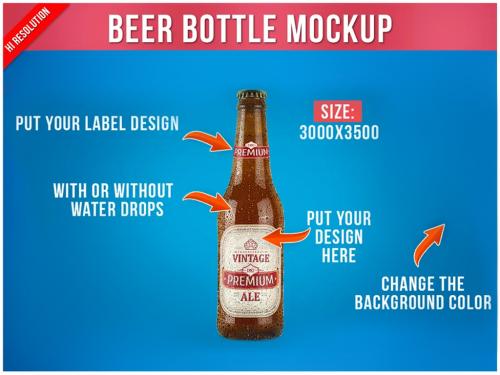 Beer Bottle Mockup with Water Drops