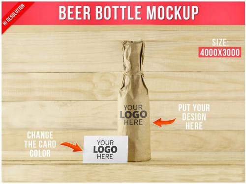 Beer Bottle with Business Card Mockup