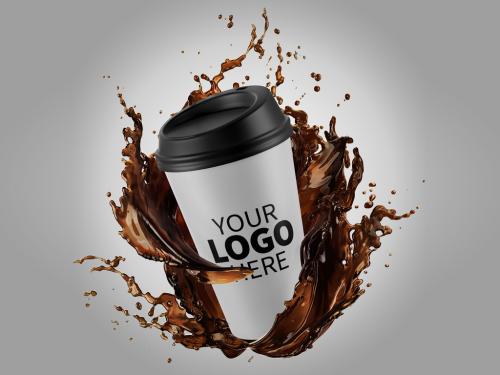 Cup Coffee with Splash Mockup