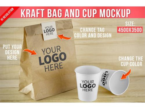 Kraft Paper Bag and Coffee Cup Mockup