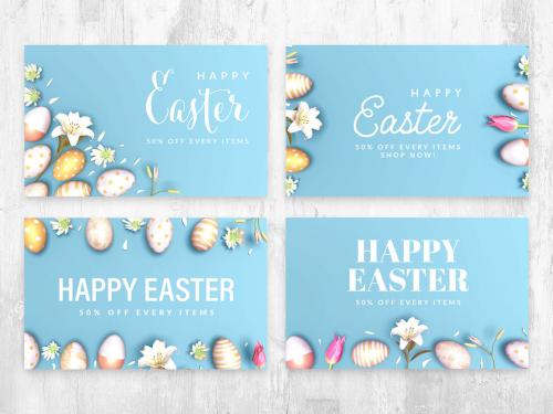 Easter Background Banners Postcards Blue