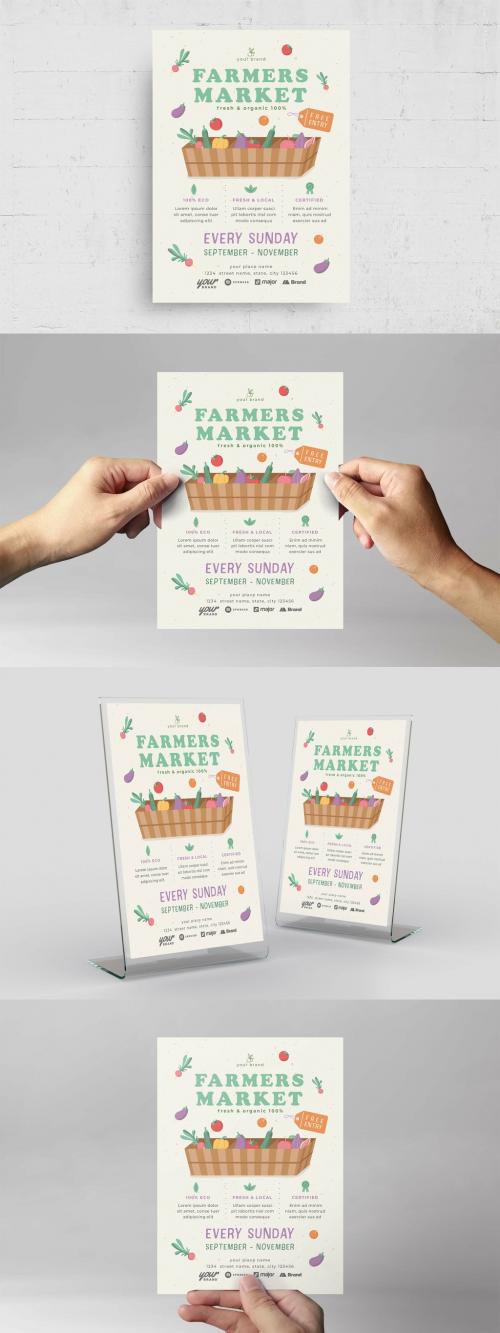 Farmers Market Flyer with Vegetables Basket