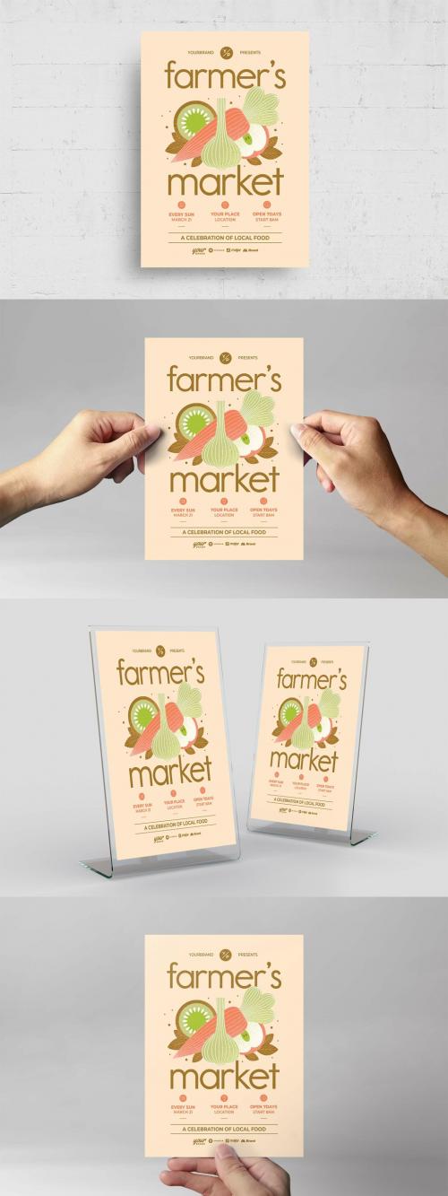 Farmers Market Vegan Flyer Poster Layout with Modern Minimal Style
