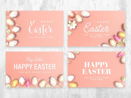 Easter Background Banners Postcards Pink