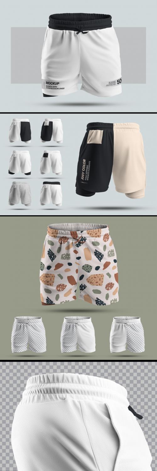 3D Shorts Mockups with Compression Underwear