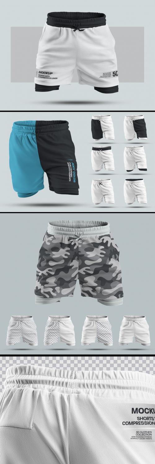 3D Shorts Mockups with Compression Underwear