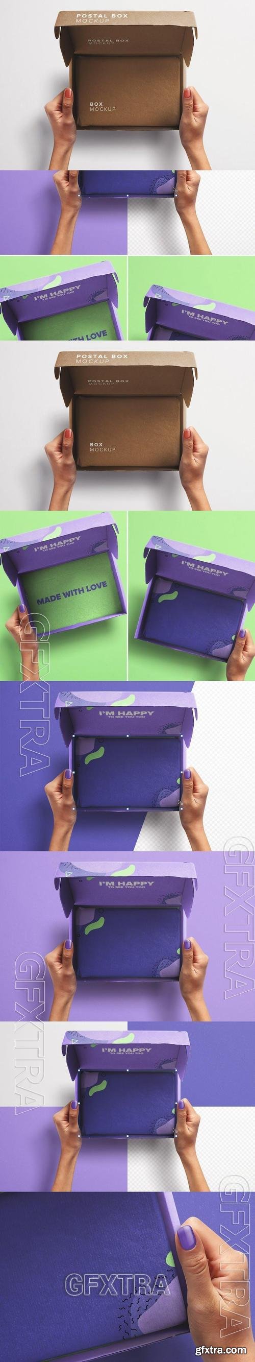 Hands Holding Opened Postal Box Mockup BV9BL7G