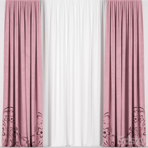 Pink curtains.