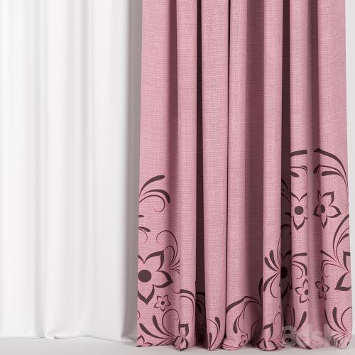 Pink curtains.