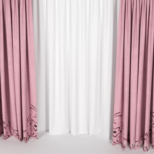 Pink curtains.