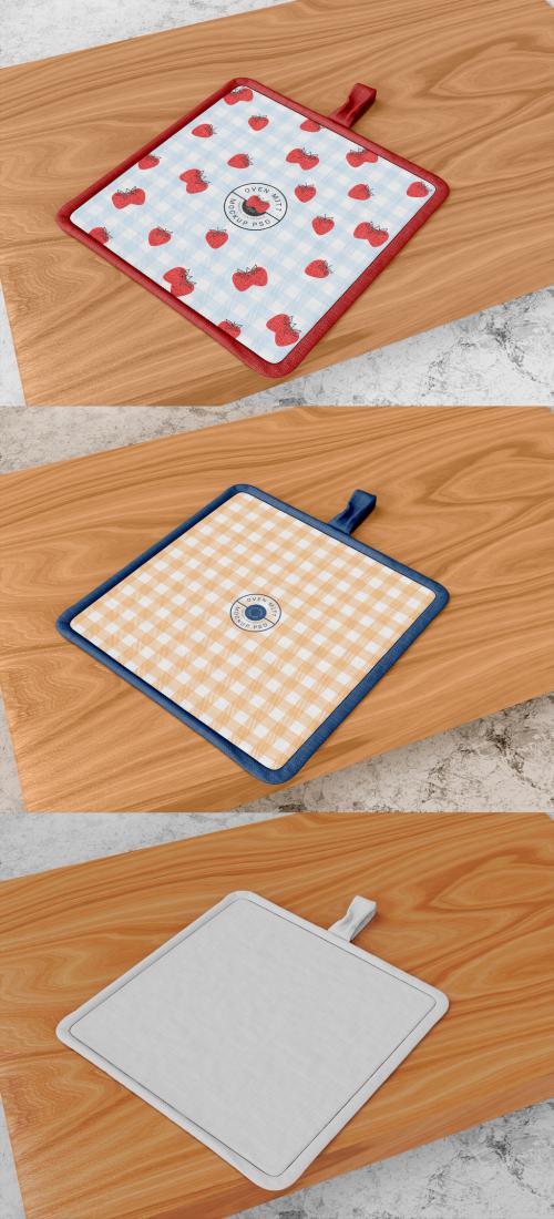 Potholder on Wooden Board on Marble Counter Top Mockup