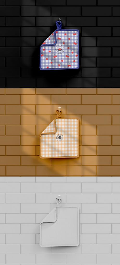 Oven Mitt Hung on Brick Wall Mockup