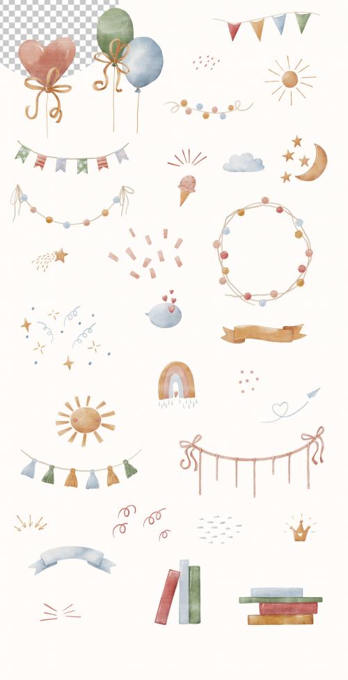 Watercolor Baby Decoration Illustrations Art Set