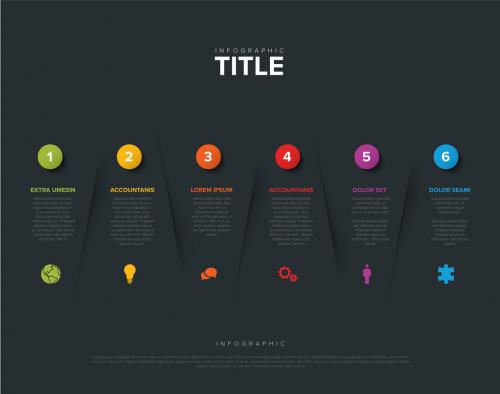 Abstract Dark Infographic Layout with Six Sections