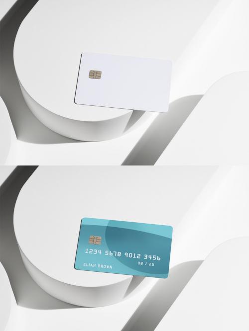 Credit Card Mockup on White Circular Shape