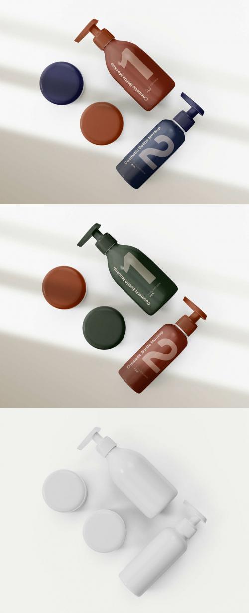 Top View of Cosmetic Bottles Mockup