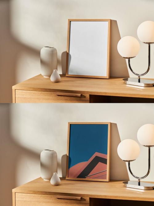 30X40Cm Wooden Frame Mockup at Home