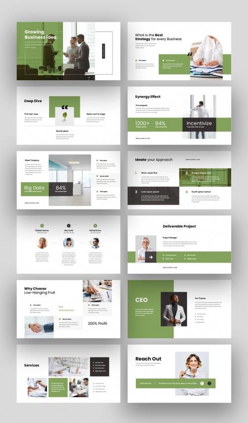 Elegant Business Presentation Slides with Green Accent