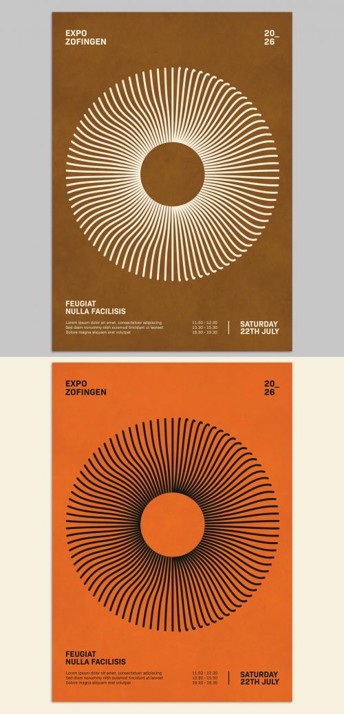 Retro Poster Design Layout with Distorted Line Art Circle Shape