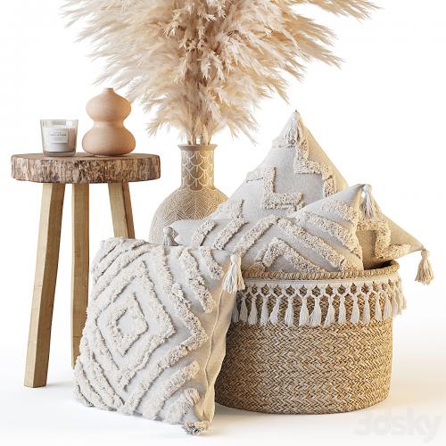 Decorative set with pillows and pampas