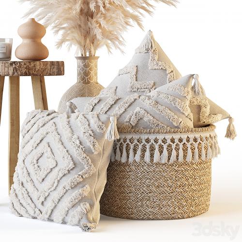 Decorative set with pillows and pampas