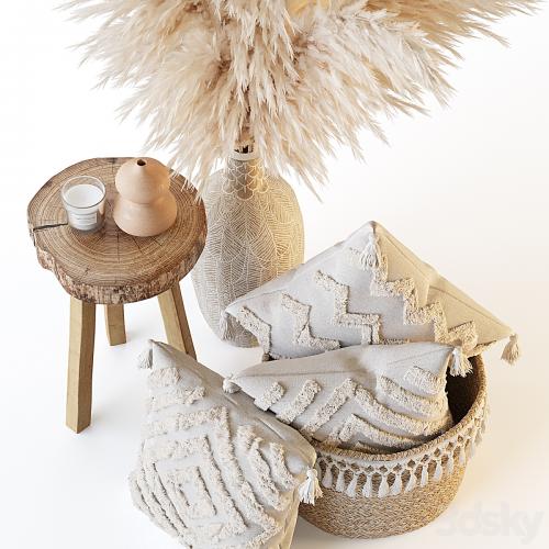 Decorative set with pillows and pampas