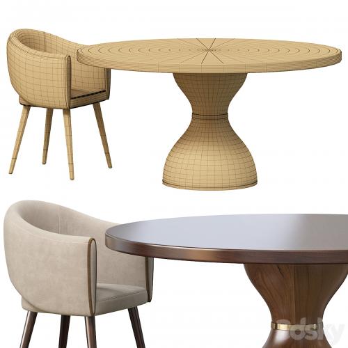 GRACE ARMCHAIR and POINT REYES BOTTICELLI LARGE ROUND DINING TABLE