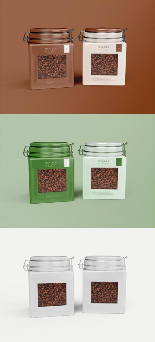 Square Metallic Tin Can Set Mockup