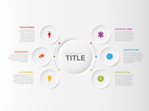 Simple Infographic with Big Center Circle and Six Small Icon Elements