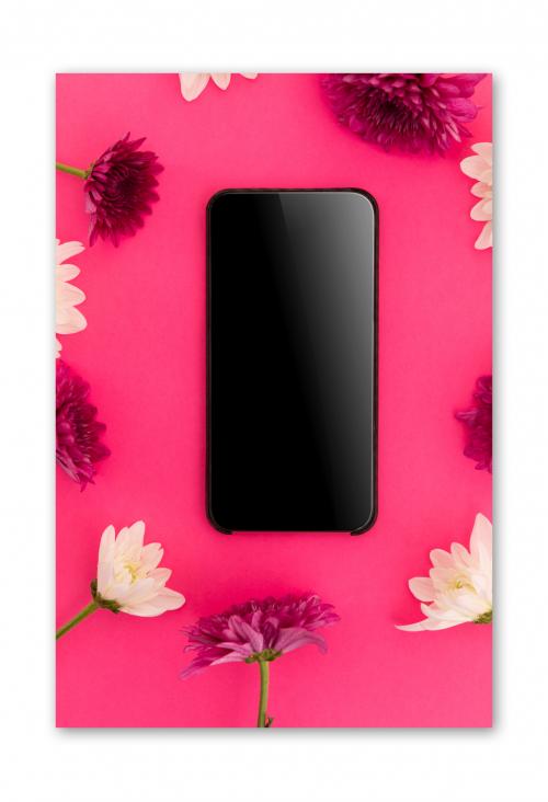 Phone with Flowers Mockup