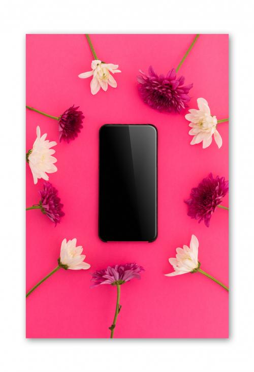 Phone with Flowers Mockup