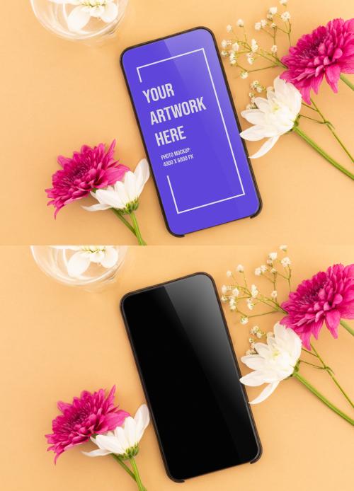 Phone with Flowers Mockup