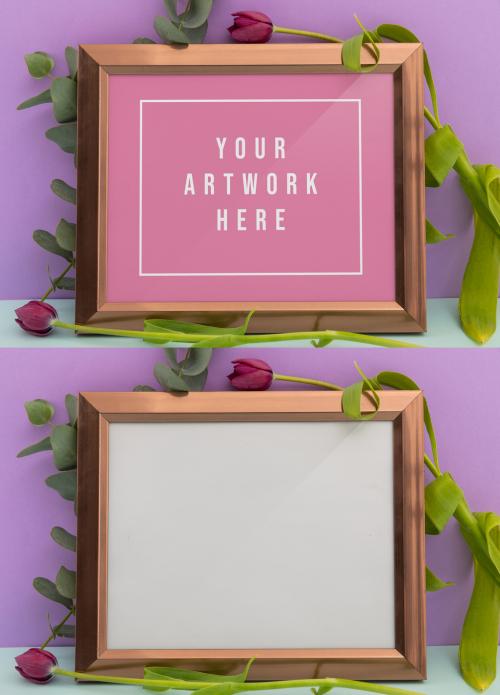 Frame with Leaves and Flowers Mockup